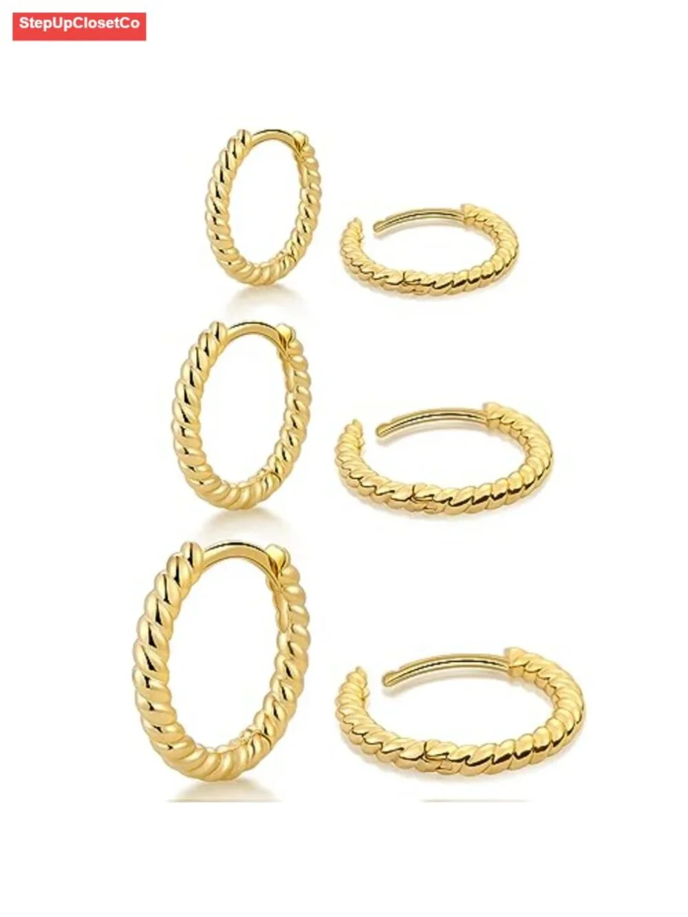 3 Pairs Small 14K Gold Plated Hoop Huggie Earrings Set for Women Men